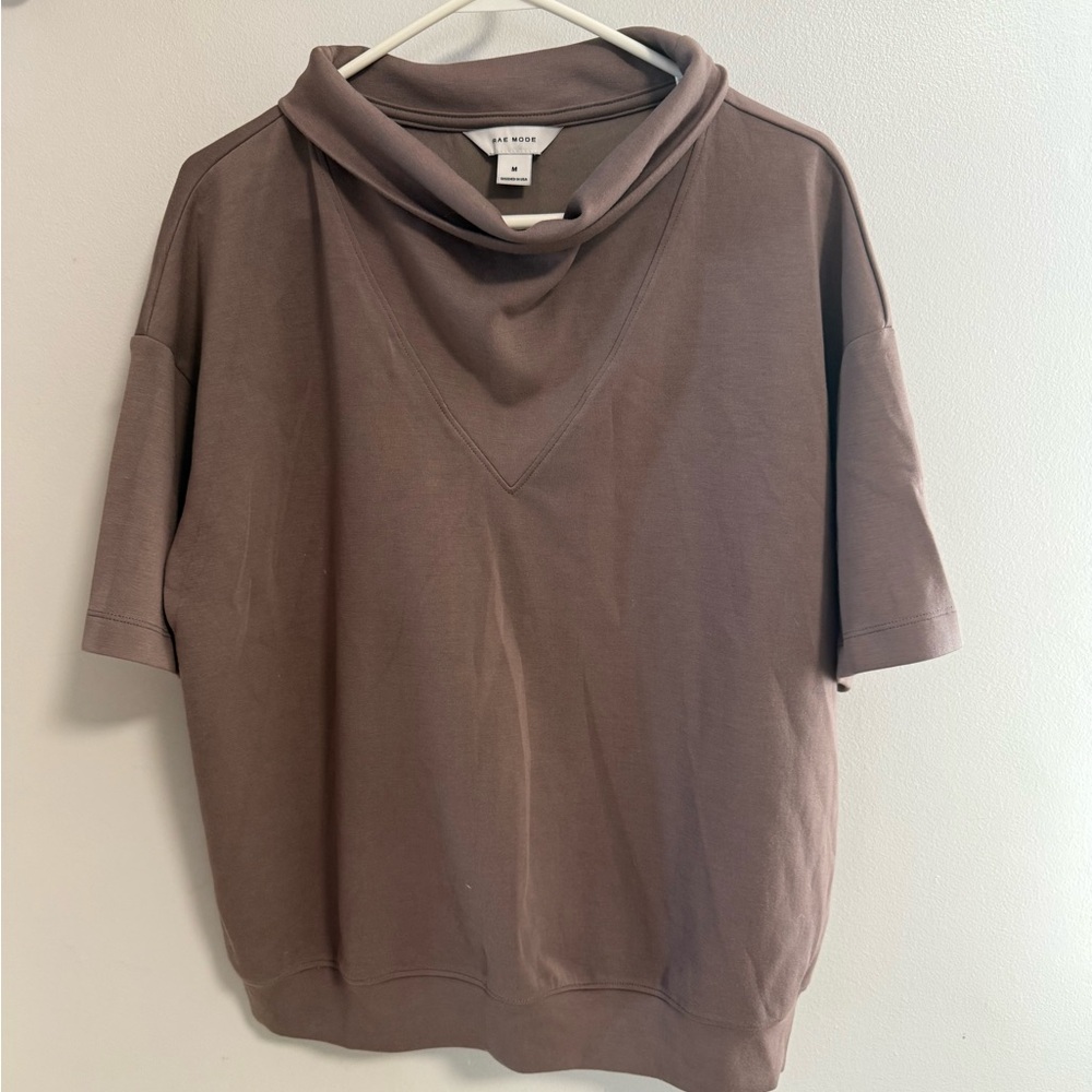 Rae Mode Boutique Short Sleeve Cowl Neck Top in Mocha - Picture 6 of 6